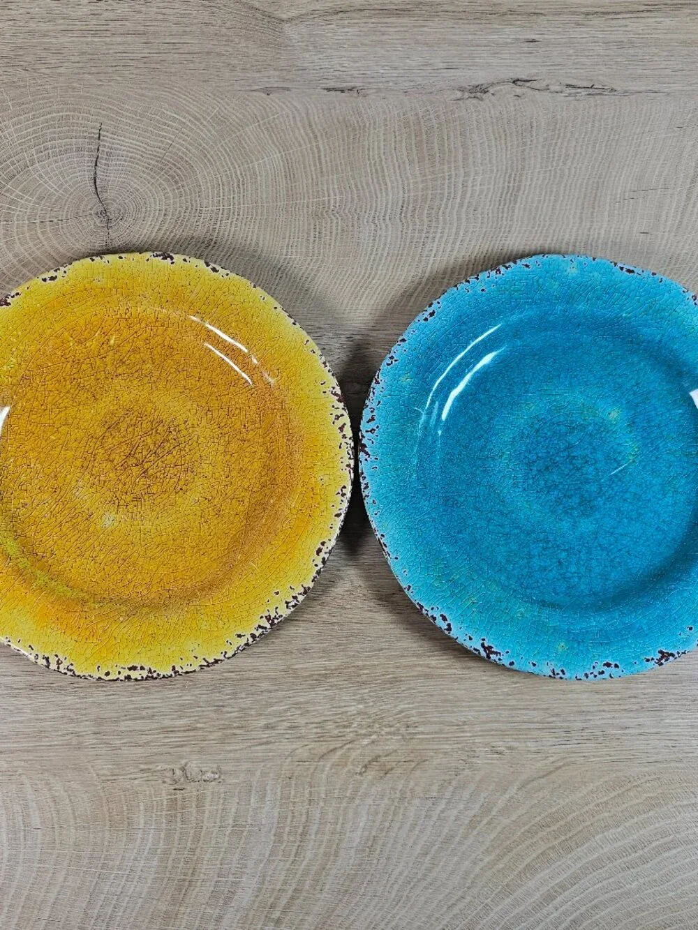 Pier 1 Imports Carmelo Salad Plates Set of 2 Melamine Crackle Blue Yellow 9
